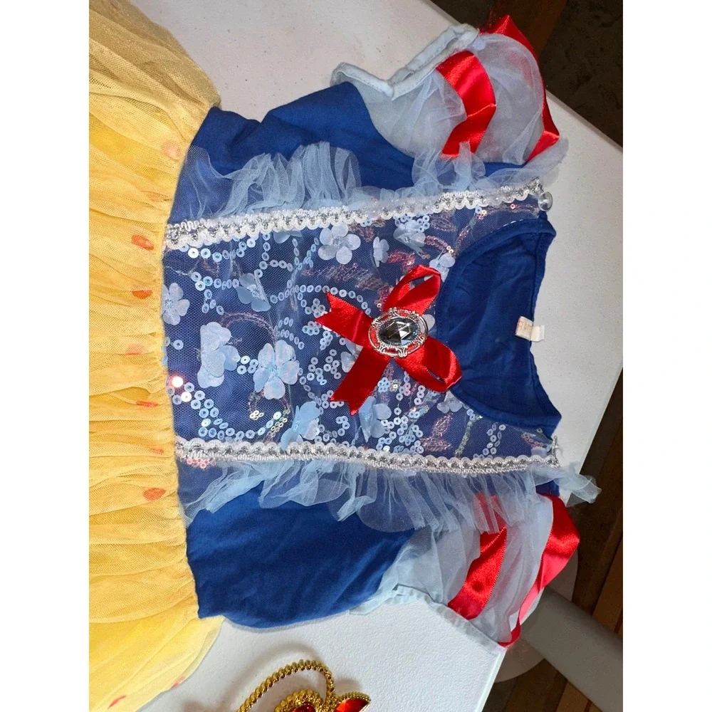 Luoer Snow White Princess Costume Dress with Wand Kids Size 130 Blue Yellow